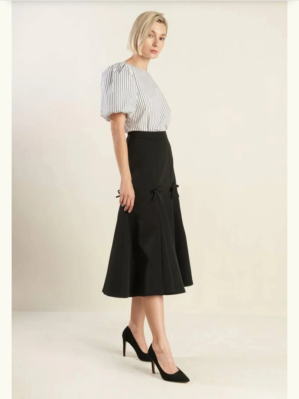Maeve Striped Puff-Sleeve Blouse - White/Black